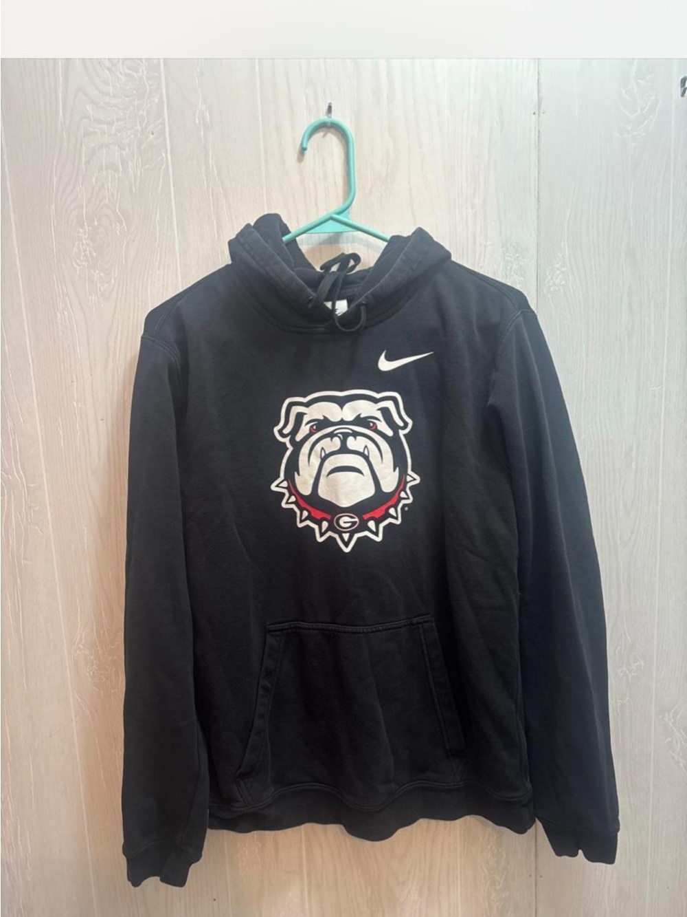 Nike Men’s Black Pullover Hoodie with White & Red Bulldog Logo